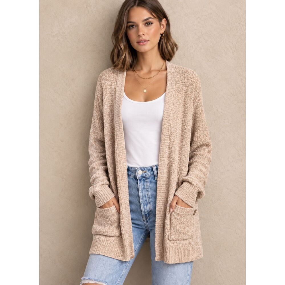 Abercrombie & Fitch Vintage style Camel Open Knit Cardigan Duster Sz M Boho